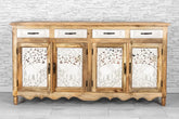 Indian Hand Carved Mango Wood 4 Door & 4 Drawers Sideboard White & Natural 04